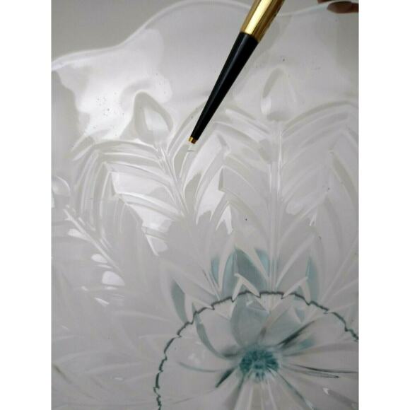 Jeannette Glass 1950's Blue Center Handled Server In The Feather Pattern - Picture 4 of 5